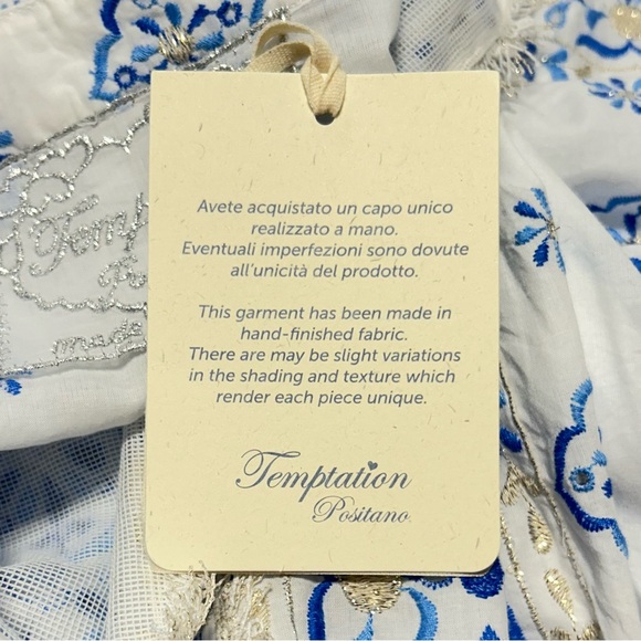 Temptation Positano Fella Embroidered Metallic Puff Sleeve Short Dress M NWT - Picture 10 of 10